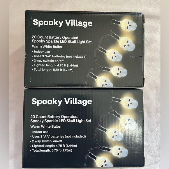 Spooky Sparkle LED Skull Light Set 2 Boxes White Bulbs 4.75 FT Lighted Length - Picture 2 of 3